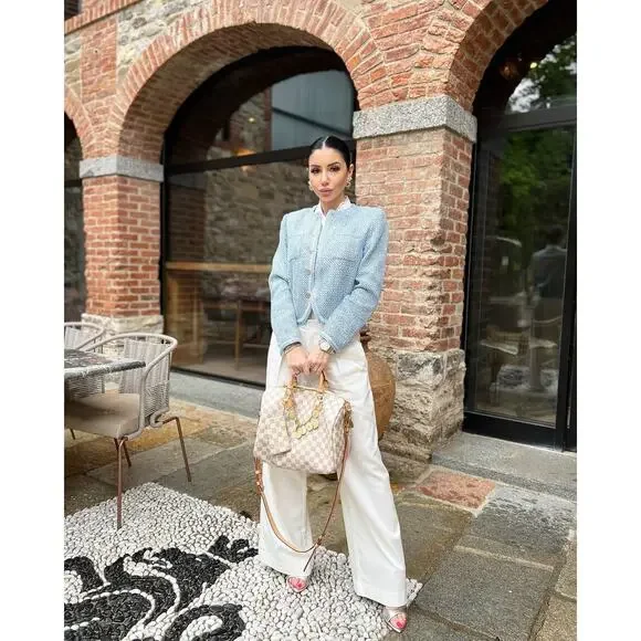 Goelia Tweed Round Neck Jacket Blue White Jacquard - Picture 7 of 13